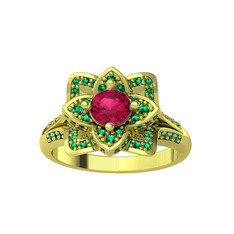 Taşlı Lotus Çiçeği Yüzük - Rodolit garnet ve yeşil kuvars 925 ayar altın kaplama gümüş yüzük #1l6rsxj
