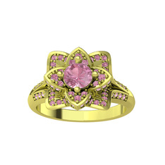 Taşlı Lotus Çiçeği Yüzük - Pembe kuvars 14 ayar altın yüzük #1ltb6gw