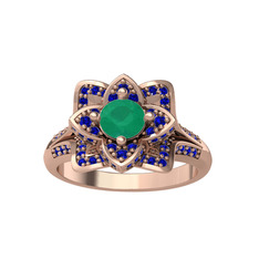 Kök zümrüt ve lab safir 925 ayar rose altın kaplama gümüş yüzük