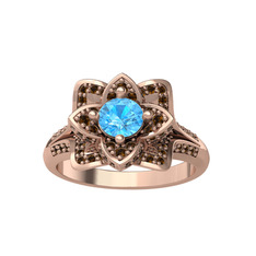 Taşlı Lotus Çiçeği Yüzük - Akuamarin ve dumanlı kuvars 8 ayar rose altın yüzük #1mnaogb
