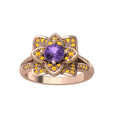 Taşlı Lotus Çiçeği Yüzük - Ametist ve sitrin 925 ayar rose altın kaplama gümüş yüzük #1msv1u6