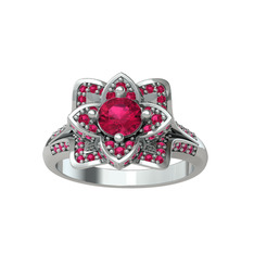 Taşlı Lotus Çiçeği Yüzük - Rodolit garnet 8 ayar beyaz altın yüzük #1n2c8kw