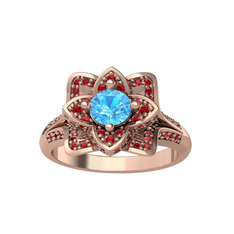Taşlı Lotus Çiçeği Yüzük - Akuamarin ve garnet 925 ayar rose altın kaplama gümüş yüzük #1nxlm0l