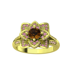 Taşlı Lotus Çiçeği Yüzük - Dumanlı kuvars ve pembe kuvars 8 ayar altın yüzük #1o8436d