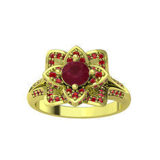 Taşlı Lotus Çiçeği Yüzük - Kök yakut ve garnet 925 ayar altın kaplama gümüş yüzük #1p6mc04