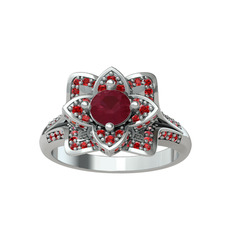 Kök yakut ve garnet 18 ayar beyaz altın yüzük