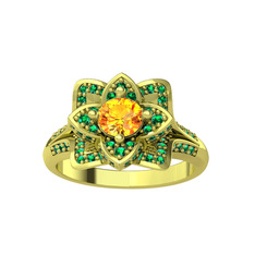 Taşlı Lotus Çiçeği Yüzük - Sitrin ve yeşil kuvars 14 ayar altın yüzük #1qyqix4