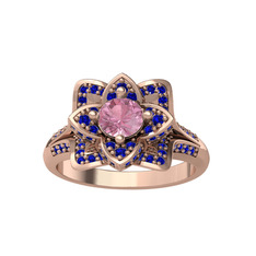 Taşlı Lotus Çiçeği Yüzük - Pembe kuvars ve lab safir 14 ayar rose altın yüzük #1r2eey6