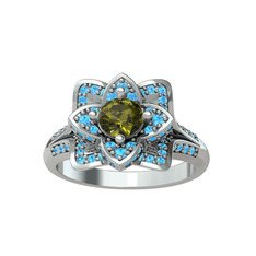 Peridot ve akuamarin 14 ayar beyaz altın yüzük