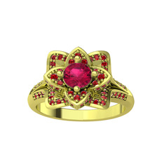 Taşlı Lotus Çiçeği Yüzük - Rodolit garnet ve garnet 14 ayar altın yüzük #1s261wi