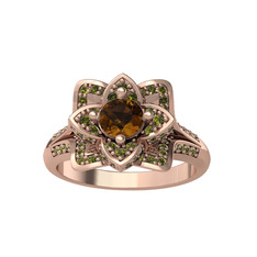Taşlı Lotus Çiçeği Yüzük - Dumanlı kuvars ve peridot 18 ayar rose altın yüzük #1s9xqgg