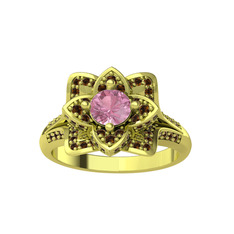 Taşlı Lotus Çiçeği Yüzük - Pembe kuvars ve dumanlı kuvars 8 ayar altın yüzük #1szek0u