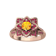 Sitrin ve rodolit garnet 925 ayar rose altın kaplama gümüş yüzük