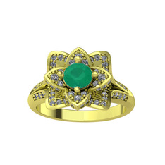 Taşlı Lotus Çiçeği Yüzük - Kök zümrüt ve swarovski 925 ayar altın kaplama gümüş yüzük #1tea116