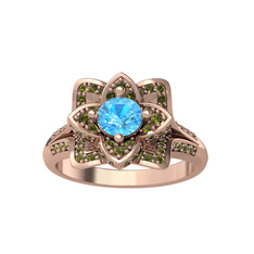 Taşlı Lotus Çiçeği Yüzük - Akuamarin ve peridot 14 ayar rose altın yüzük #1ubj1v7