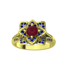 Taşlı Lotus Çiçeği Yüzük - Kök yakut ve lab safir 8 ayar altın yüzük #1ugogpt