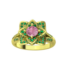 Taşlı Lotus Çiçeği Yüzük - Pembe kuvars ve yeşil kuvars 8 ayar altın yüzük #1uv46rg