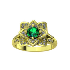 Taşlı Lotus Çiçeği Yüzük - Yeşil kuvars ve beyaz zirkon 14 ayar altın yüzük #1v26gyh