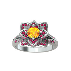 Taşlı Lotus Çiçeği Yüzük - Sitrin ve rodolit garnet 14 ayar beyaz altın yüzük #1w9xp2j