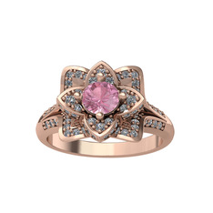 Taşlı Lotus Çiçeği Yüzük - Pembe kuvars ve pırlanta 18 ayar rose altın yüzük (0.9064 karat) #1wm9tq4