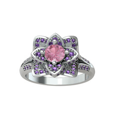 Pembe kuvars ve ametist 925 ayar gümüş yüzük