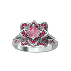 Taşlı Lotus Çiçeği Yüzük - Pembe kuvars ve rodolit garnet 8 ayar beyaz altın yüzük #1xdjfvm