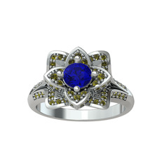 Taşlı Lotus Çiçeği Yüzük - Lab safir ve peridot 925 ayar gümüş yüzük #1xo1ro8