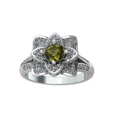 Taşlı Lotus Çiçeği Yüzük - Peridot ve beyaz zirkon 925 ayar gümüş yüzük #1y27qak