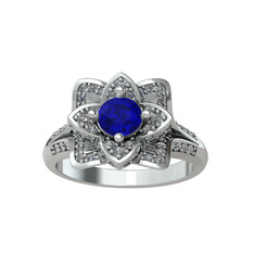 Taşlı Lotus Çiçeği Yüzük - Lab safir ve swarovski 18 ayar beyaz altın yüzük #3dzewj