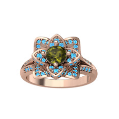 Peridot ve akuamarin 18 ayar rose altın yüzük
