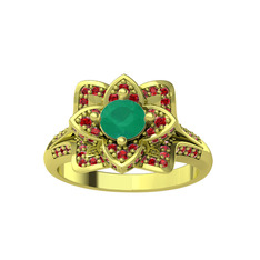 Taşlı Lotus Çiçeği Yüzük - Kök zümrüt ve garnet 925 ayar altın kaplama gümüş yüzük #7jio6b