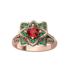 Taşlı Lotus Çiçeği Yüzük - Garnet ve yeşil kuvars 14 ayar rose altın yüzük #7y72b6