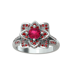 Taşlı Lotus Çiçeği Yüzük - Rodolit garnet ve garnet 18 ayar beyaz altın yüzük #85c2c9
