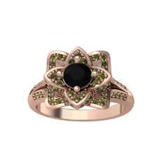 Siyah zirkon ve peridot 8 ayar rose altın yüzük