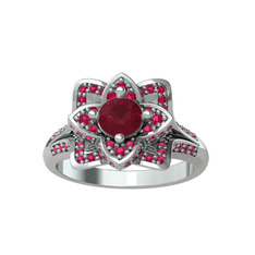 Taşlı Lotus Çiçeği Yüzük - Kök yakut ve rodolit garnet 18 ayar beyaz altın yüzük #a0s17v