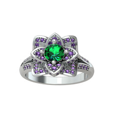 Taşlı Lotus Çiçeği Yüzük - Yeşil kuvars ve ametist 925 ayar gümüş yüzük #aaa6xh