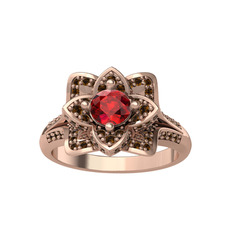 Taşlı Lotus Çiçeği Yüzük - Garnet ve dumanlı kuvars 18 ayar rose altın yüzük #aezt7f