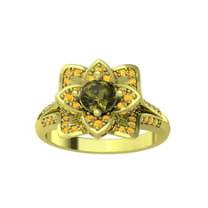 Taşlı Lotus Çiçeği Yüzük - Peridot ve sitrin 14 ayar altın yüzük #api0ih