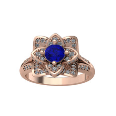 Taşlı Lotus Çiçeği Yüzük - Lab safir ve pırlanta 14 ayar rose altın yüzük (0.9064 karat) #ategbq