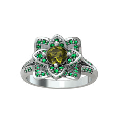 Peridot ve yeşil kuvars 8 ayar beyaz altın yüzük