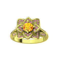 Taşlı Lotus Çiçeği Yüzük - Sitrin ve pembe kuvars 14 ayar altın yüzük #btma19