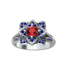 Taşlı Lotus Çiçeği Yüzük - Garnet ve lab safir 925 ayar gümüş yüzük #bzaiut