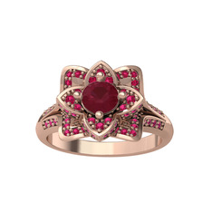 Taşlı Lotus Çiçeği Yüzük - Kök yakut ve rodolit garnet 8 ayar rose altın yüzük #c5r67j