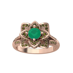 Taşlı Lotus Çiçeği Yüzük - Kök zümrüt ve peridot 8 ayar rose altın yüzük #c97crp