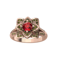 Taşlı Lotus Çiçeği Yüzük - Garnet ve peridot 18 ayar rose altın yüzük #c9vs1c