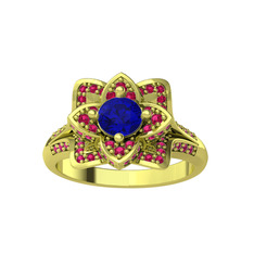 Taşlı Lotus Çiçeği Yüzük - Lab safir ve rodolit garnet 14 ayar altın yüzük #d29txi
