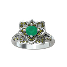 Taşlı Lotus Çiçeği Yüzük - Kök zümrüt ve peridot 925 ayar gümüş yüzük #dgwf7t