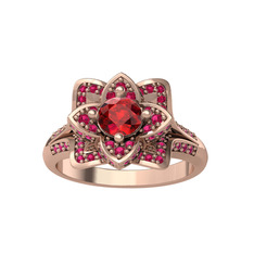 Taşlı Lotus Çiçeği Yüzük - Garnet ve rodolit garnet 8 ayar rose altın yüzük #dk822o