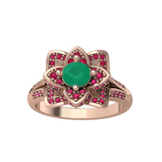 Taşlı Lotus Çiçeği Yüzük - Kök zümrüt ve rodolit garnet 18 ayar rose altın yüzük #dl4ket