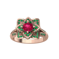 Rodolit garnet ve yeşil kuvars 18 ayar rose altın yüzük